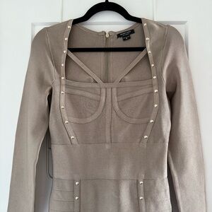 Vintage Y2K Marciano taupe gray long sleeve bodycon bandage dress - Medium